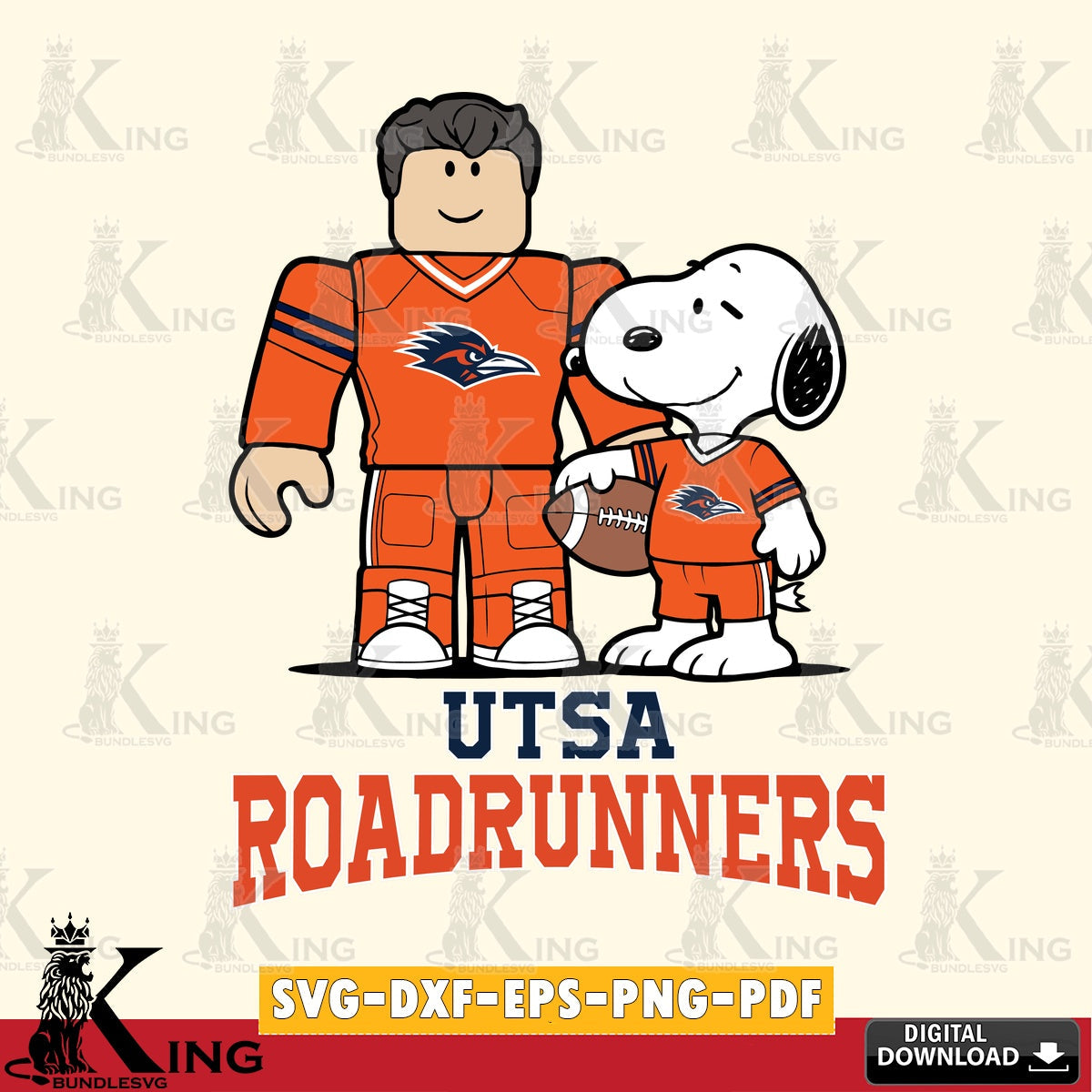UTSA Roadrunners Roblox & Snoopy Football SVG file , NCAA Cricut,  File cut , Digital Download , PDF File