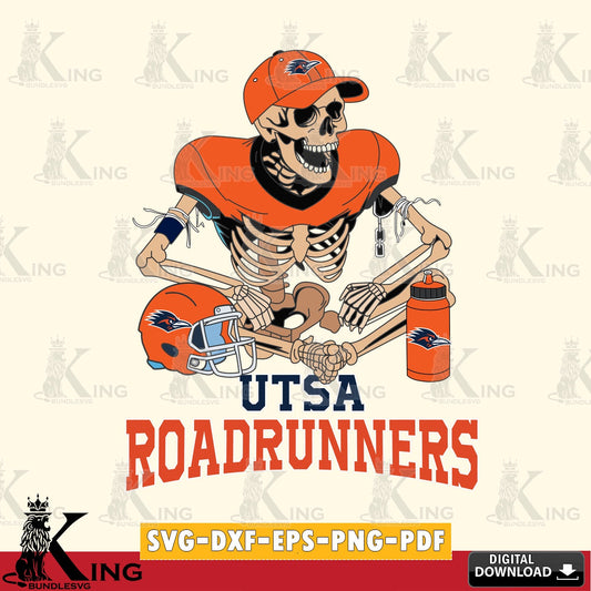 Detailed illustration of UTSA Roadrunners skeleton player football for personalized gifts and laser projects