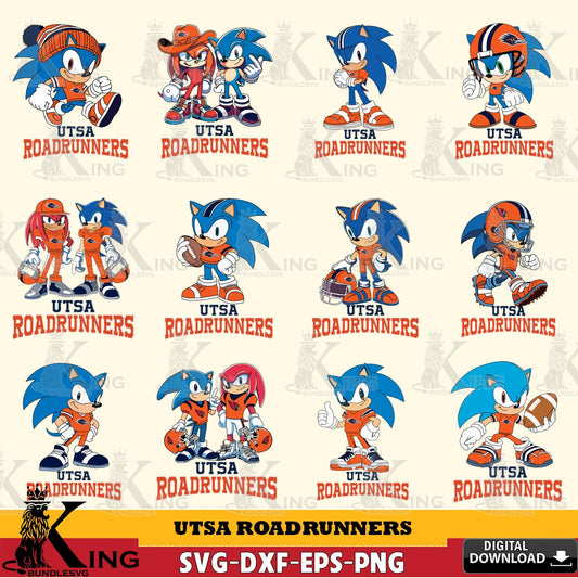 Huge collection of UTSA Roadrunners Sonic & Knuckles NCAA Football bundle vector illustration for POD merchandise and apparel
