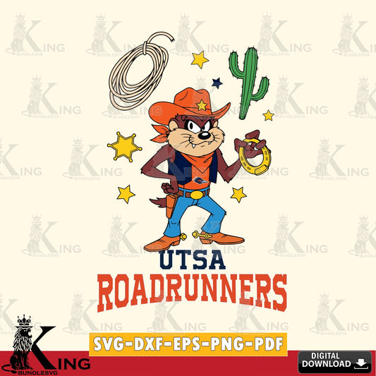 UTSA Roadrunners Taz Cowboy Western SVG file, Cut file  , Digital Download , Instant Download, Taz svg, NCAA svg