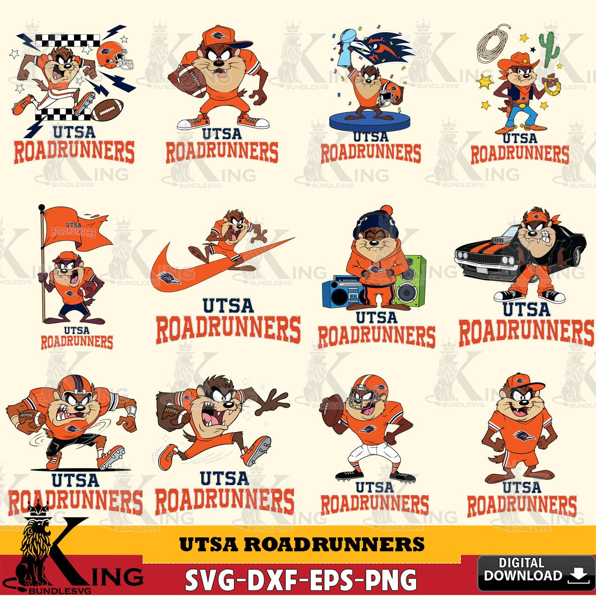 UTSA Roadrunners Taz Football NCAA Bundle SVG file, Cut file  , Digital Download , Instant Download, Taz svg, NCAA svg