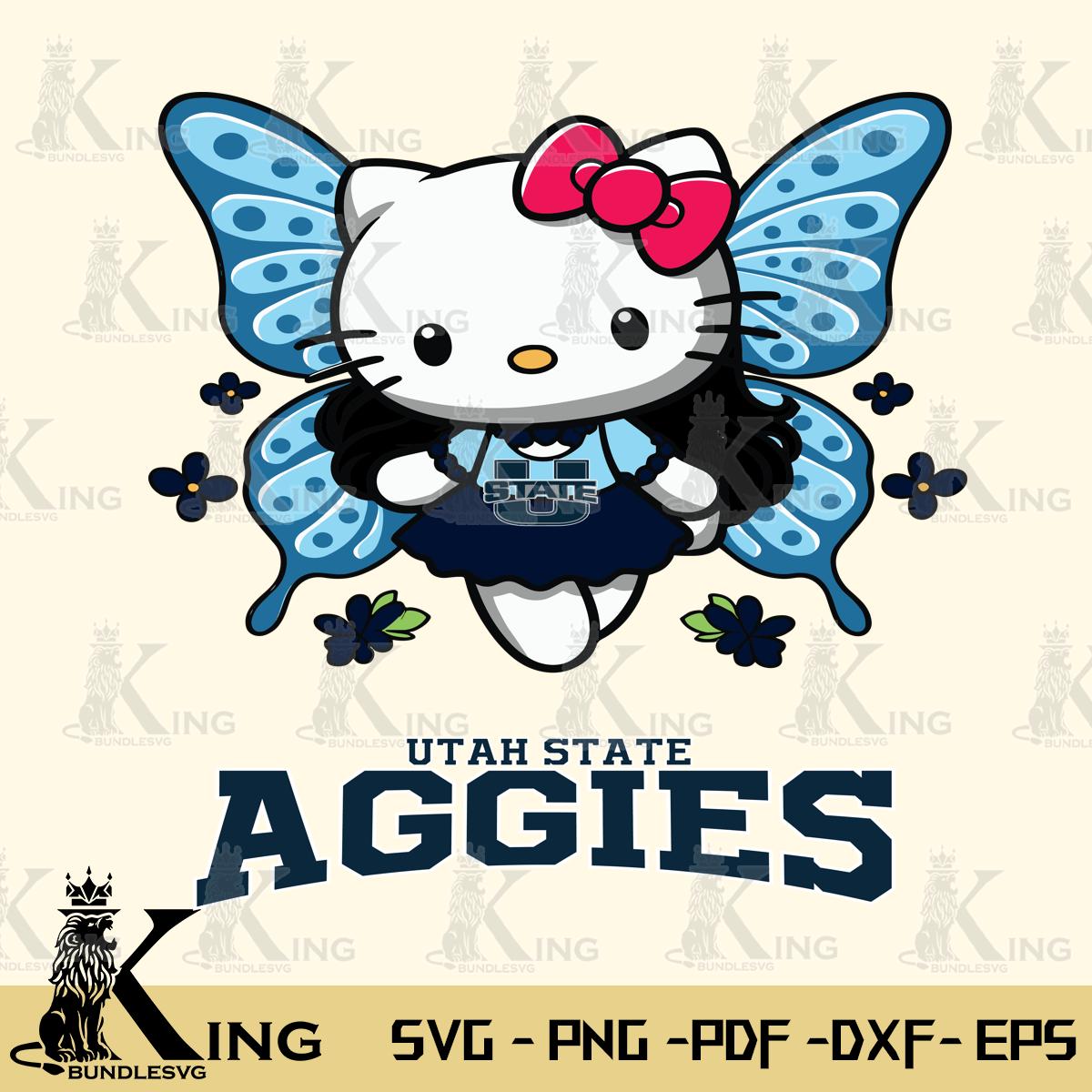 Utah State Aggies Butterfly Kitty Charm Svg Eps Dxf Png File, Digital Download