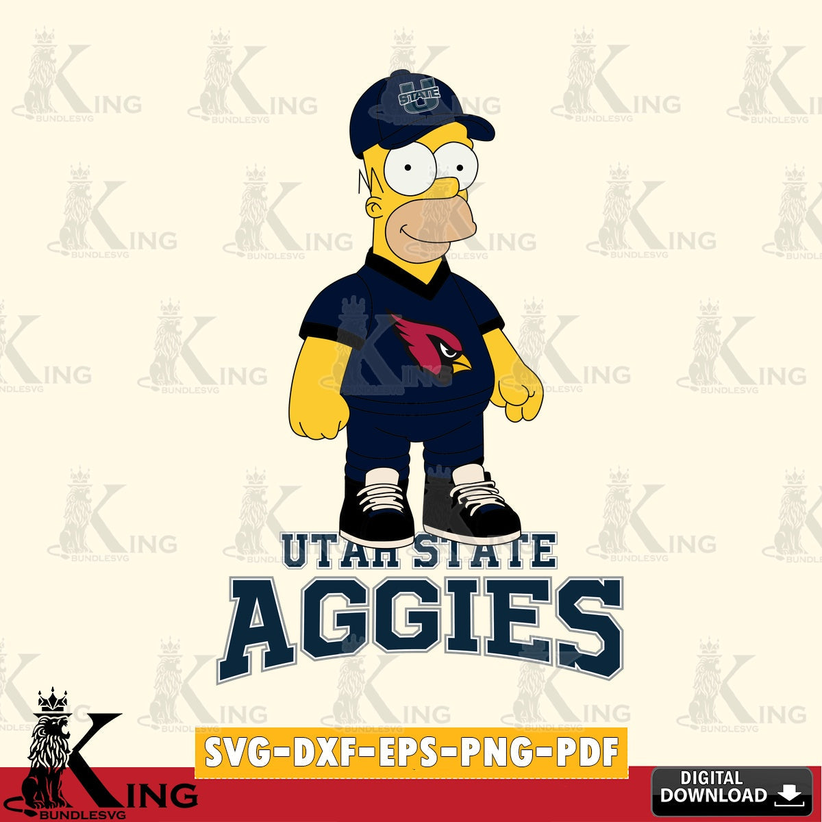 Beautiful illustration of a Utah State Aggies Homer Simpson football design, cut file ideal for vinyl projects and T-shirt