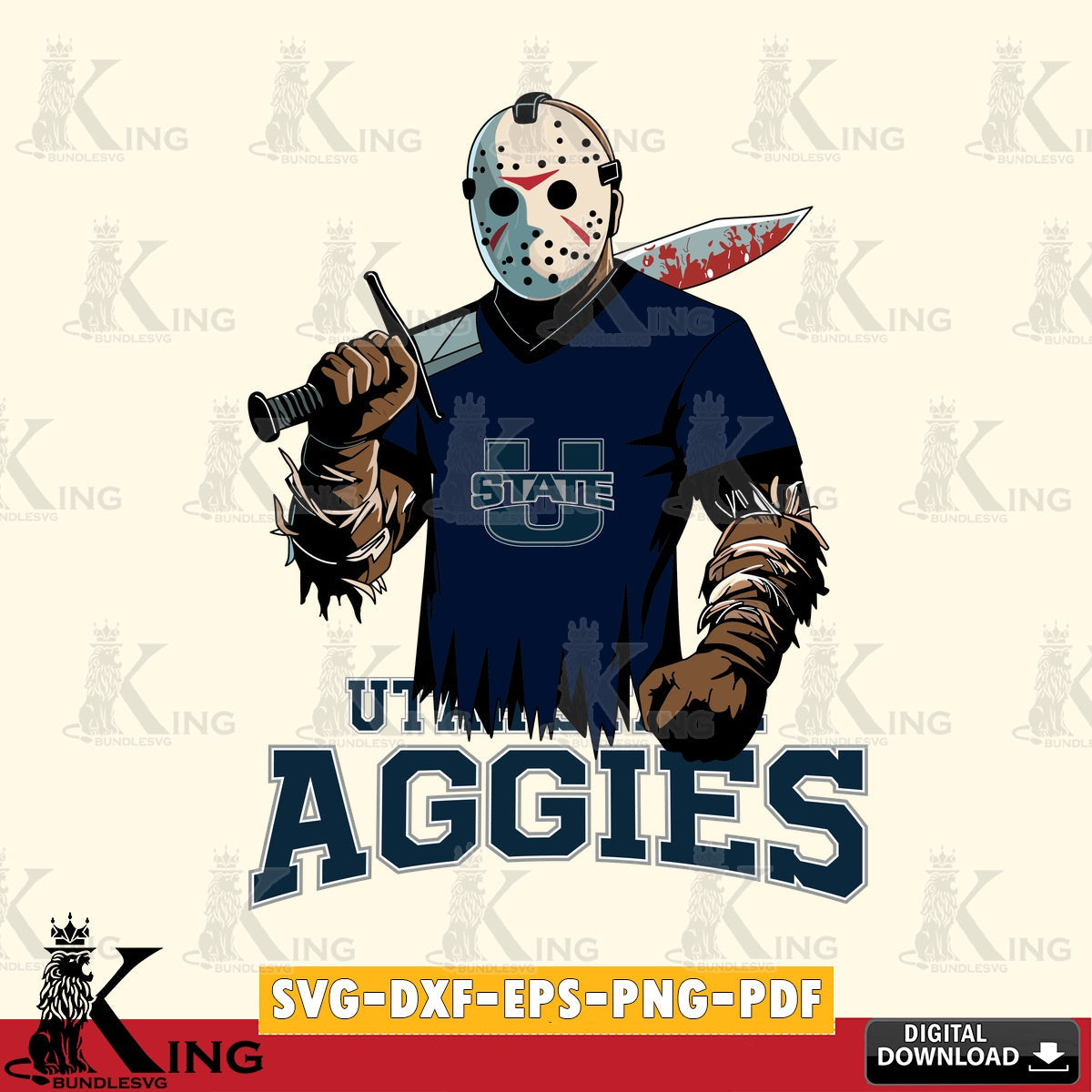 Printable art of Utah State Aggies Jason Voorhees Football, NCAA vector art for engraving, cutting, and printing