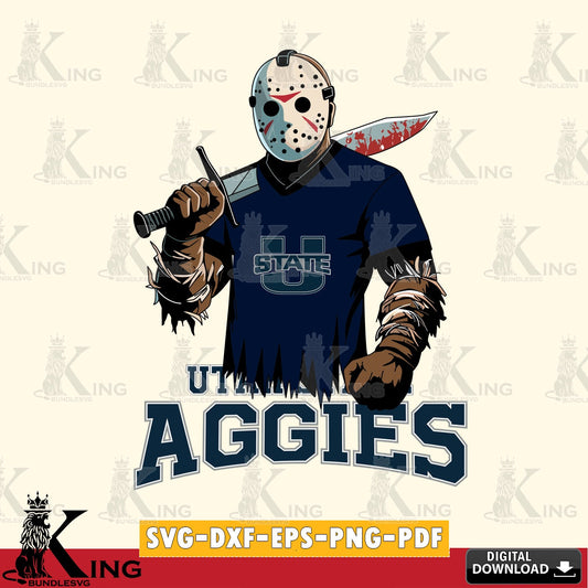 Printable art of Utah State Aggies Jason Voorhees Football, NCAA vector art for engraving, cutting, and printing