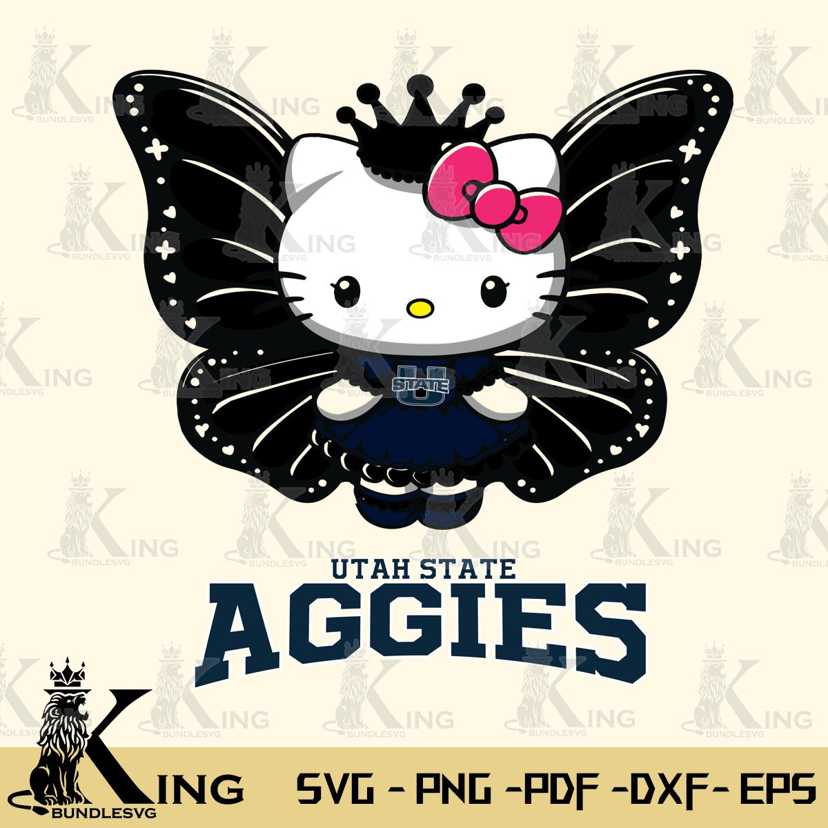 Utah State Aggies Kitty Wings & Flowers Svg Eps Dxf Png File, Digital Download