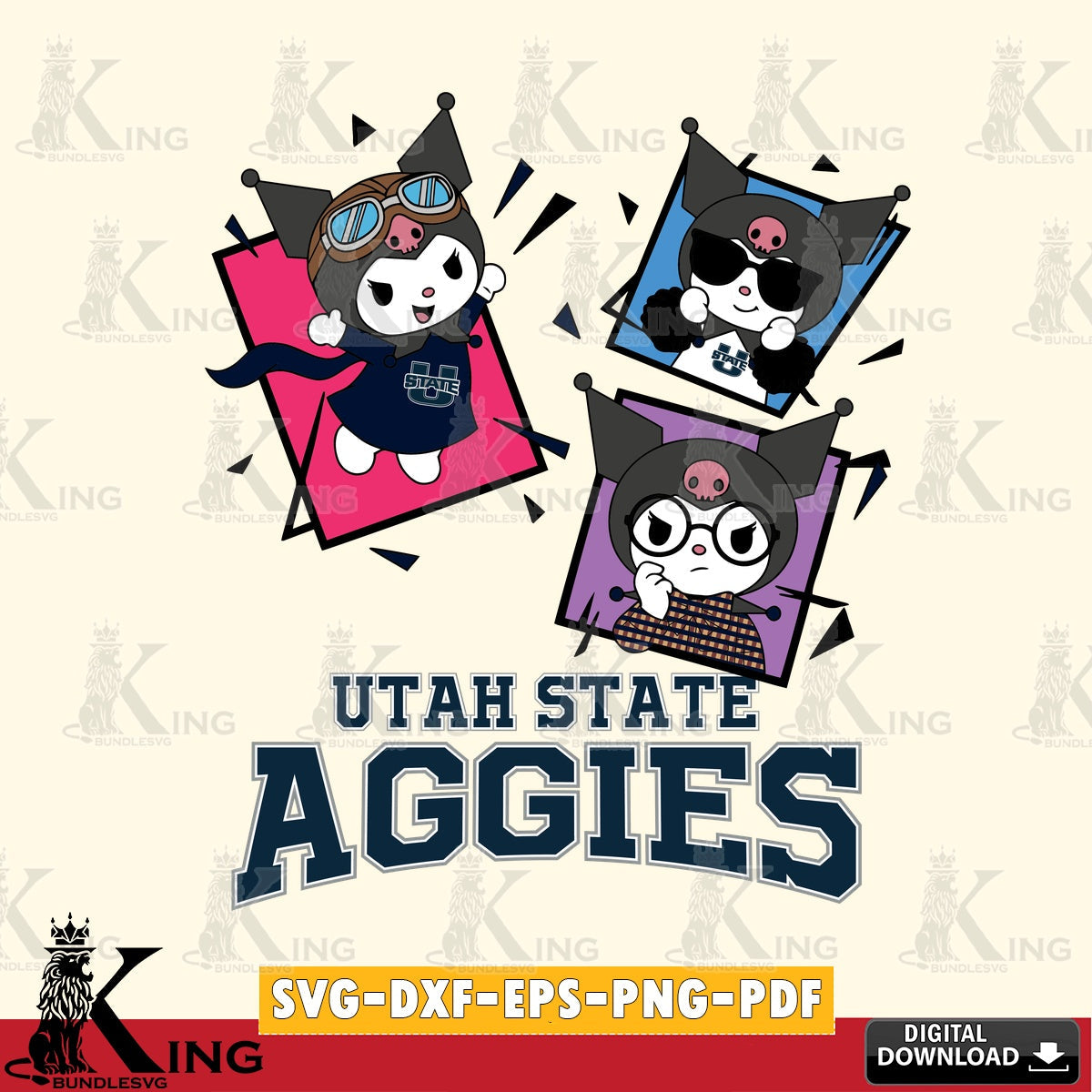 Utah State Aggies Kuromi Action Football SVG file, Cricut, Cut file  , Digital Download , Instant Download, Sanrio svg, Clipart