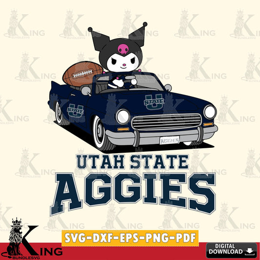 Utah State Aggies Kuromi Car Football Game SVG file, Cricut, Cut file  , Digital Download , Instant Download, Sanrio svg, Clipart