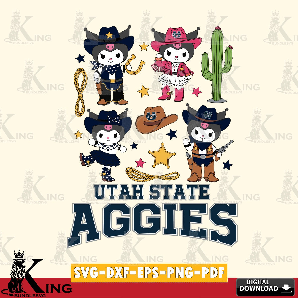 Utah State Aggies Kuromi Cowboy Western SVG file, Cricut, Cut file  , Digital Download , Instant Download, Sanrio svg, Clipart