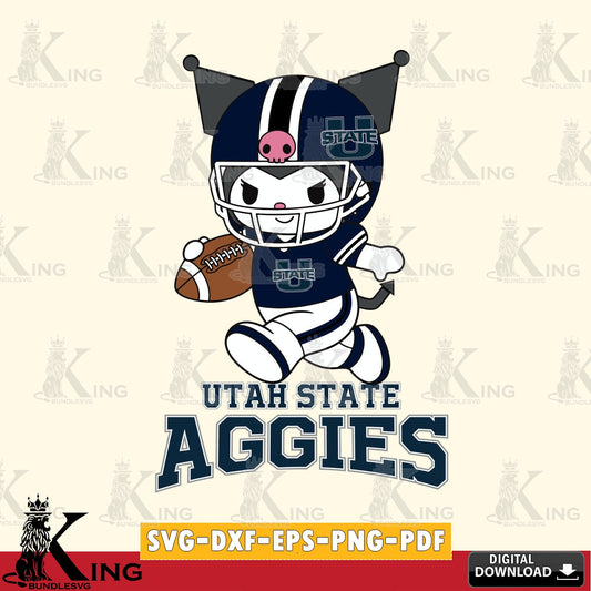 Utah State Aggies Kuromi Football Run SVG file, Cricut, Cut file  , Digital Download , Instant Download, Sanrio svg, Clipart