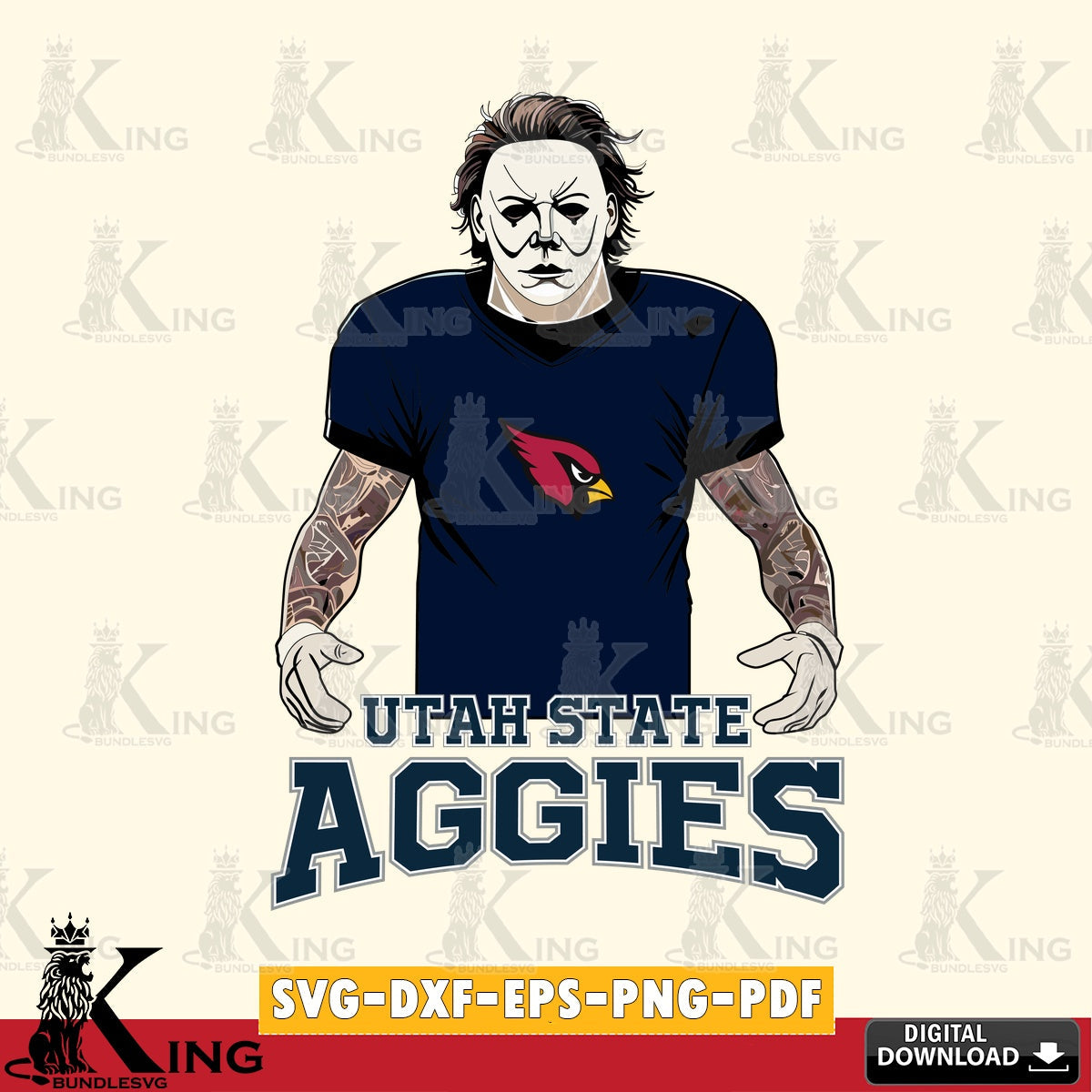 Digital download featuring Utah State Aggies Michael Myers tattoo football vector illustration for POD merchandise and apparel