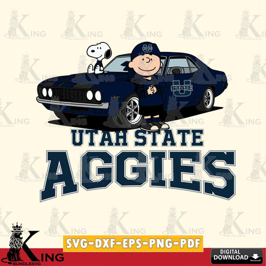 Utah State Aggies Peanuts Muscle Car SVG, Cricut, Cut file  , Digital Download , Instant Download, Peanuts svg, NCAA svg, Football svg, Sport svg