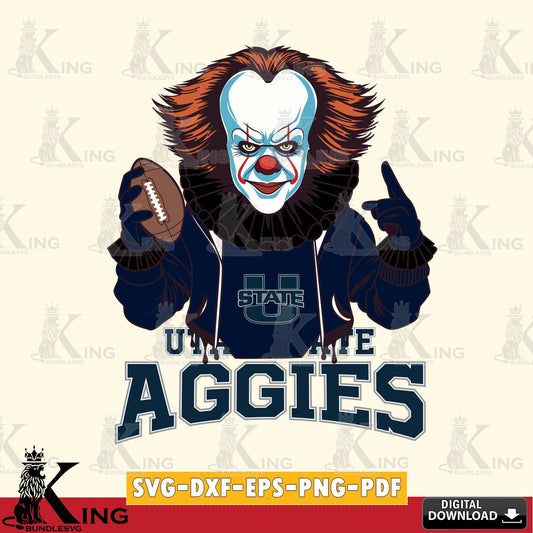 Custom design featuring Utah State Aggies Pennywise football player, high-quality vector for DIY scrapbooking and home decor