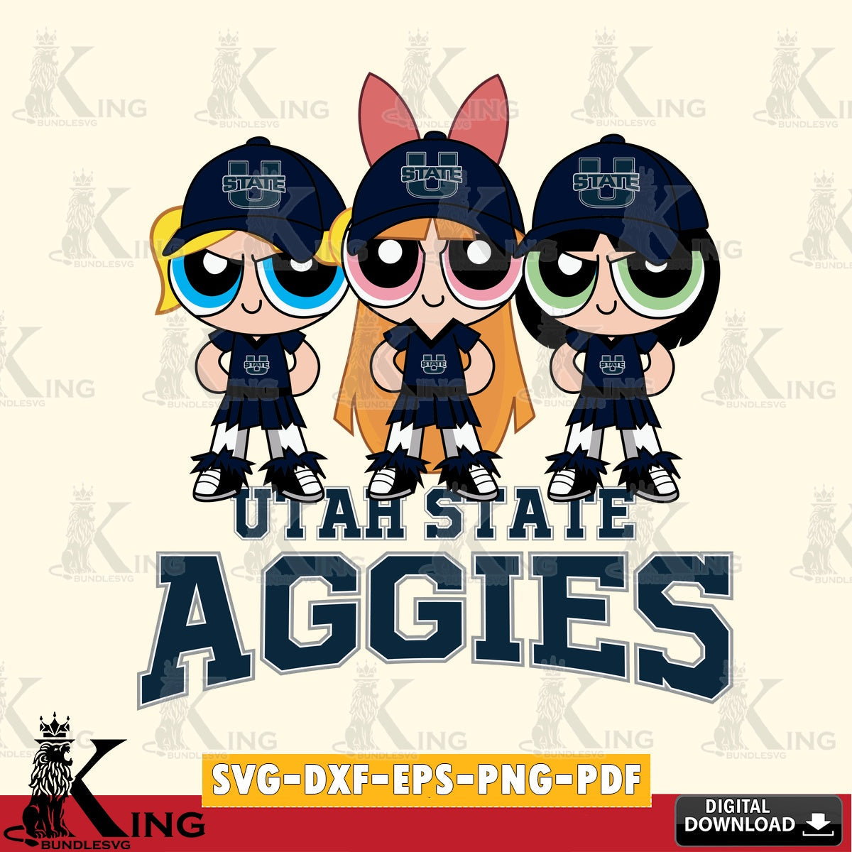 Digital download featuring Utah State Aggies PowerPuff Girls football, a cut file ideal for vinyl projects and T-shirt printing.