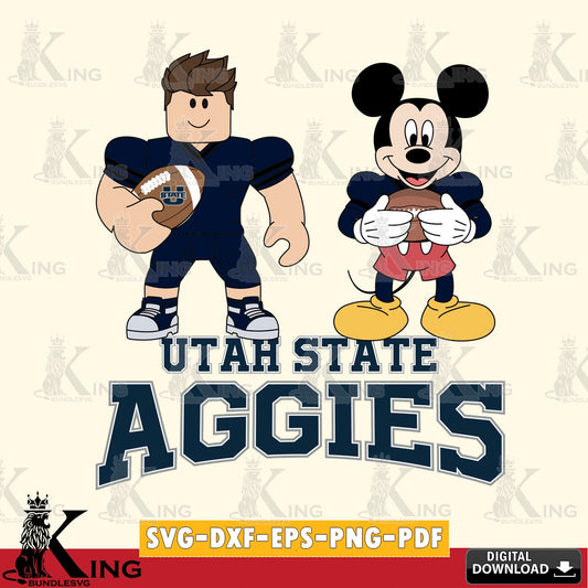 Stylish representation of Utah State Aggies Roblox & Mickey Football, a digital download for Cricut Maker and paper crafts