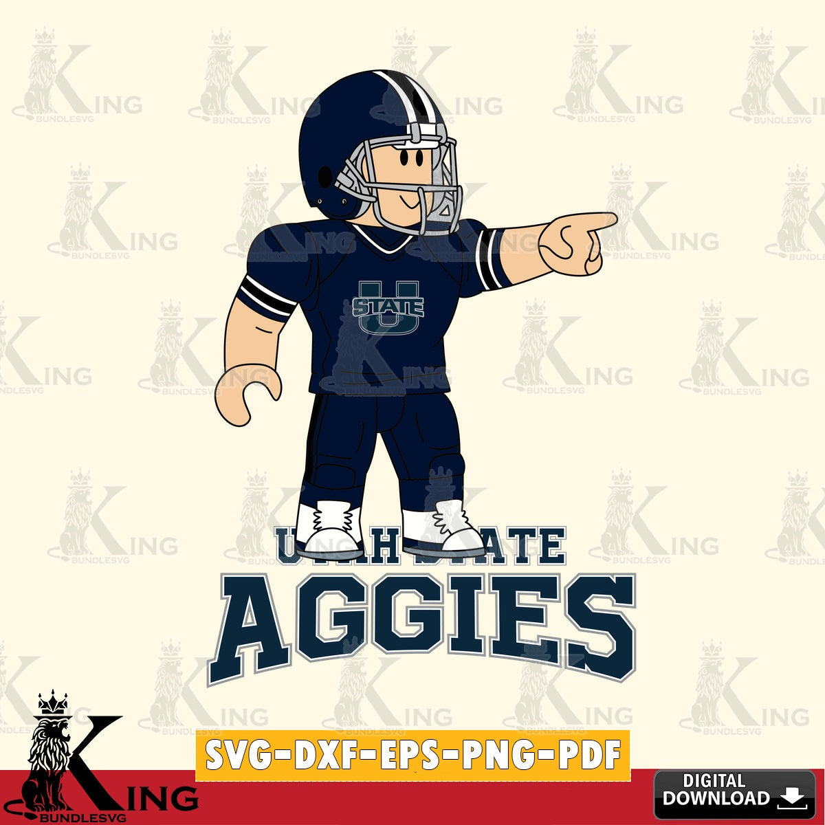 Printable art of Utah State Aggies Roblox player football, versatile clip art for stickers, decals, and mugs