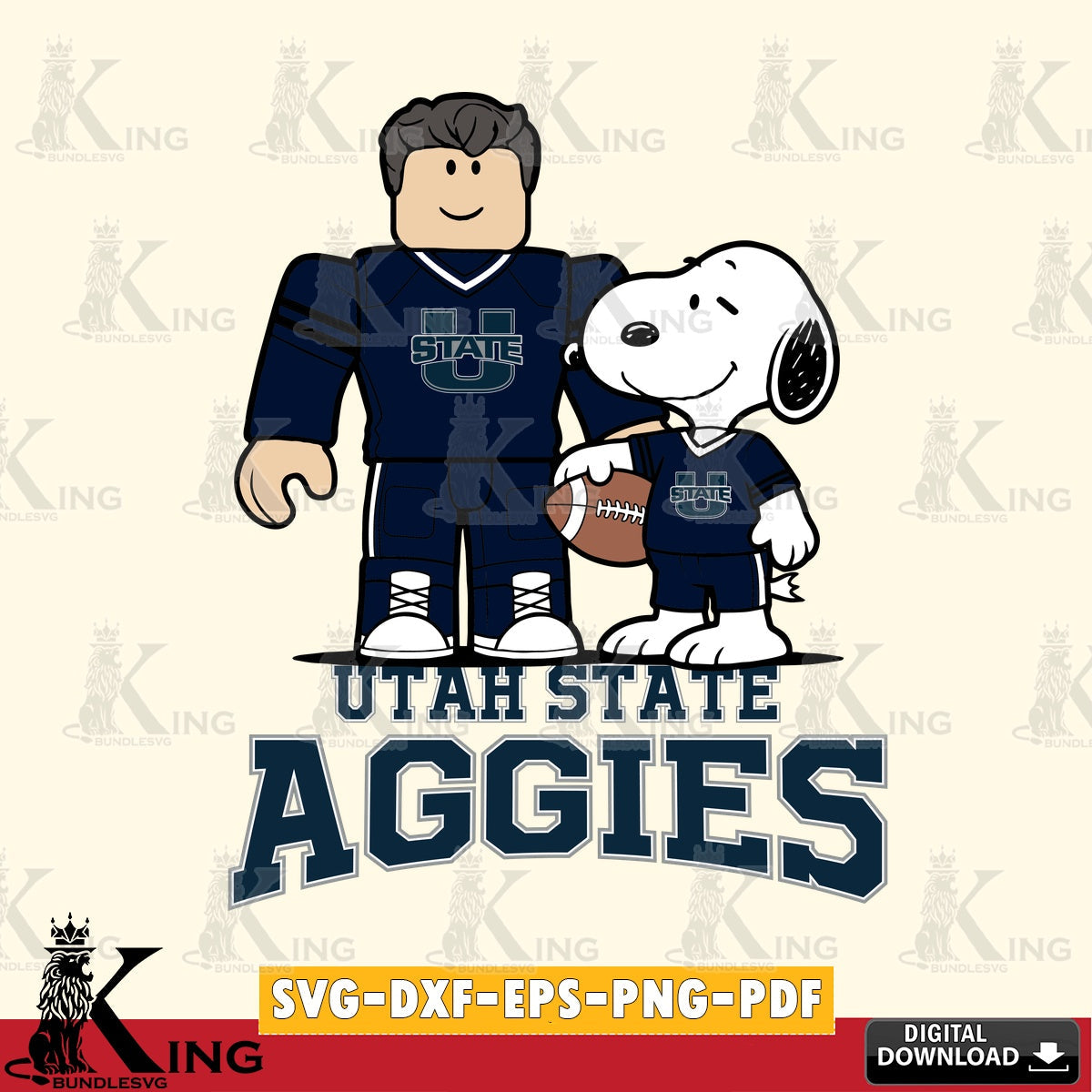 Stylish representation of Utah State Aggies Roblox & Snoopy Football, high-quality vector for DIY scrapbooking and home decor