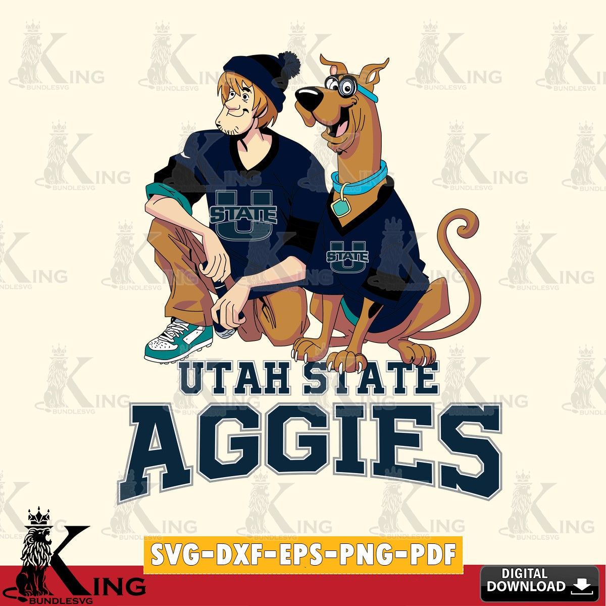 High-quality graphic of Utah State Aggies Shaggy and Scooby Doo football, a vector illustration for POD merchandise and apparel