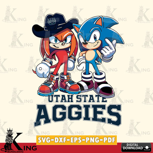 Detailed illustration of Utah State Aggies Sonic & Knuckles football mascot, digital download for Cricut Maker and paper crafts