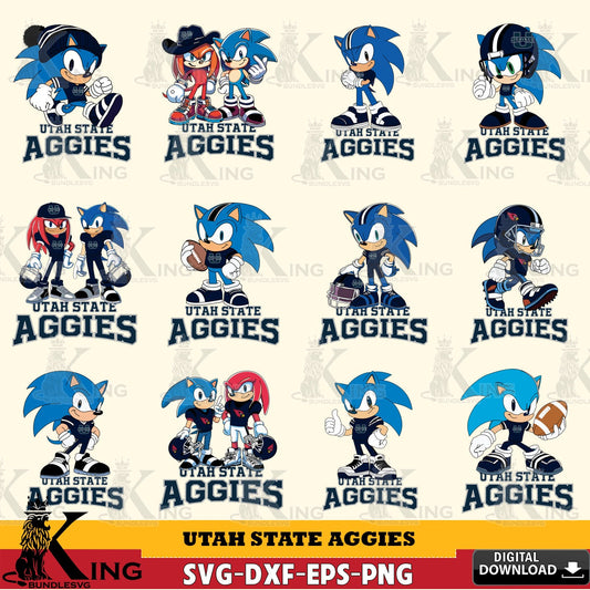 Jumbo collection of Utah State Aggies Sonic & Knuckles NCAA Football Bundle SVG PNG design suitable for Glowforge and laser