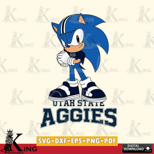 Digital download featuring a cute Utah State Aggies Sonic Football vector illustration for POD merchandise and apparel.