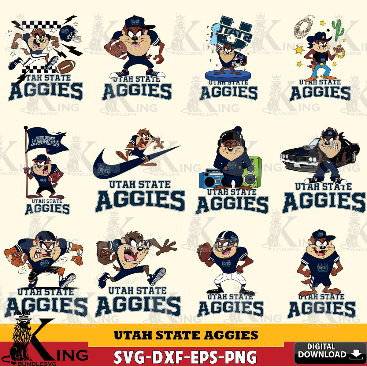 Utah State Aggies Taz Football NCAA Bundle SVG file, Cut file  , Digital Download , Instant Download, Taz svg, NCAA svg