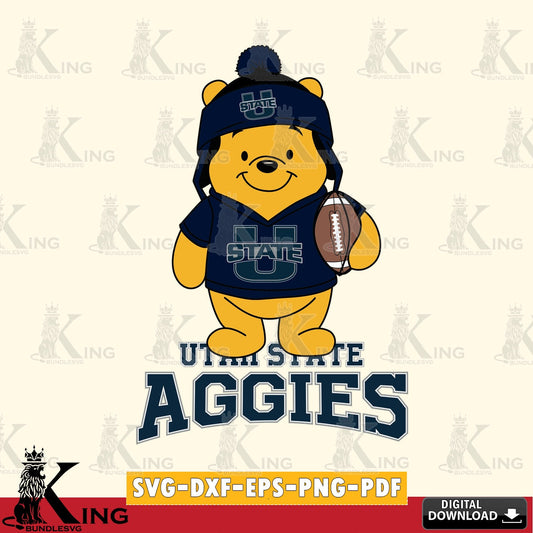 Digital clipart of Utah State Aggies Winnie the Pooh football player, a versatile clip art for stickers, decals, and mugs.