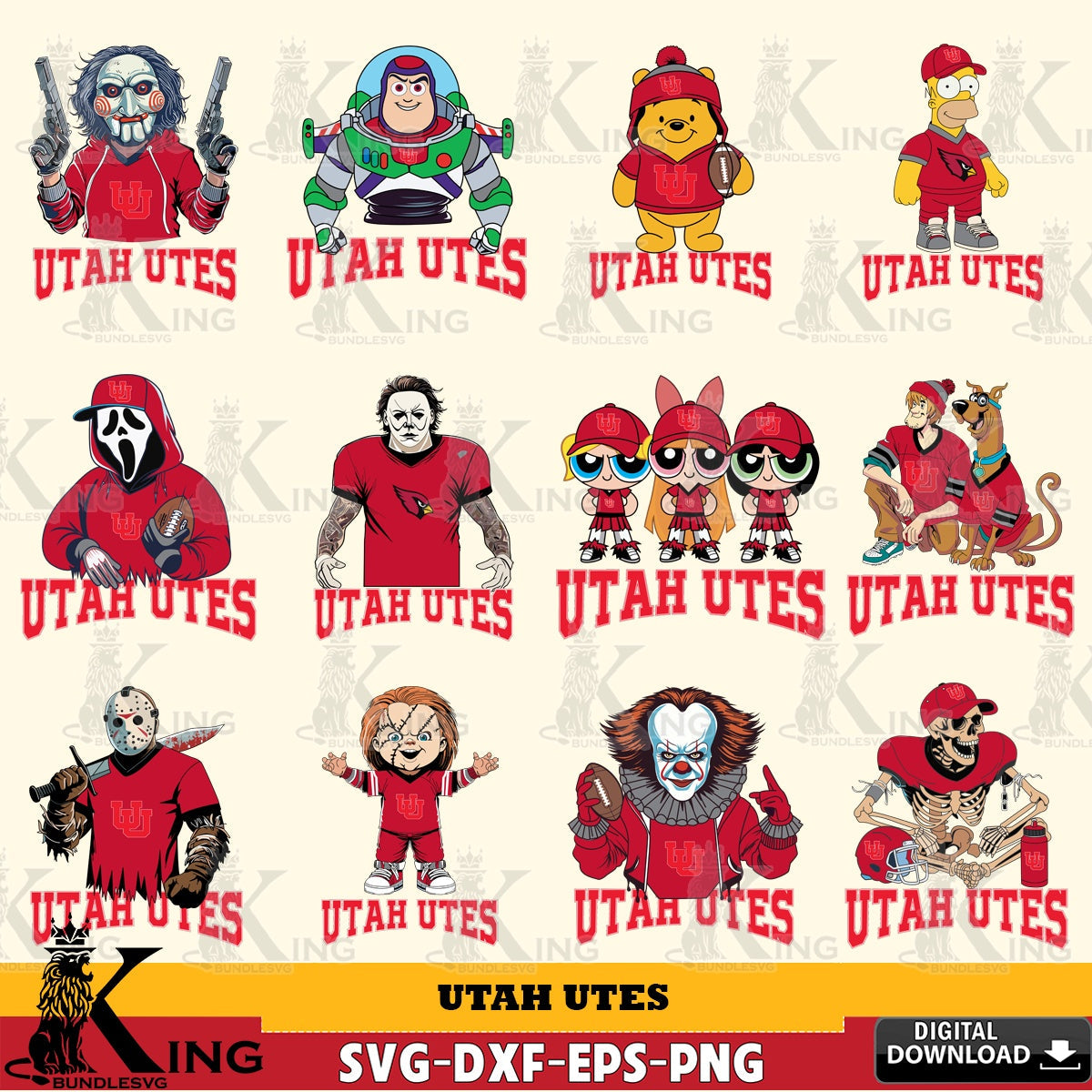 Complete bundle for Utah Utes Cartoon Football NCAA digital file for silhouette cameo and cricut projects