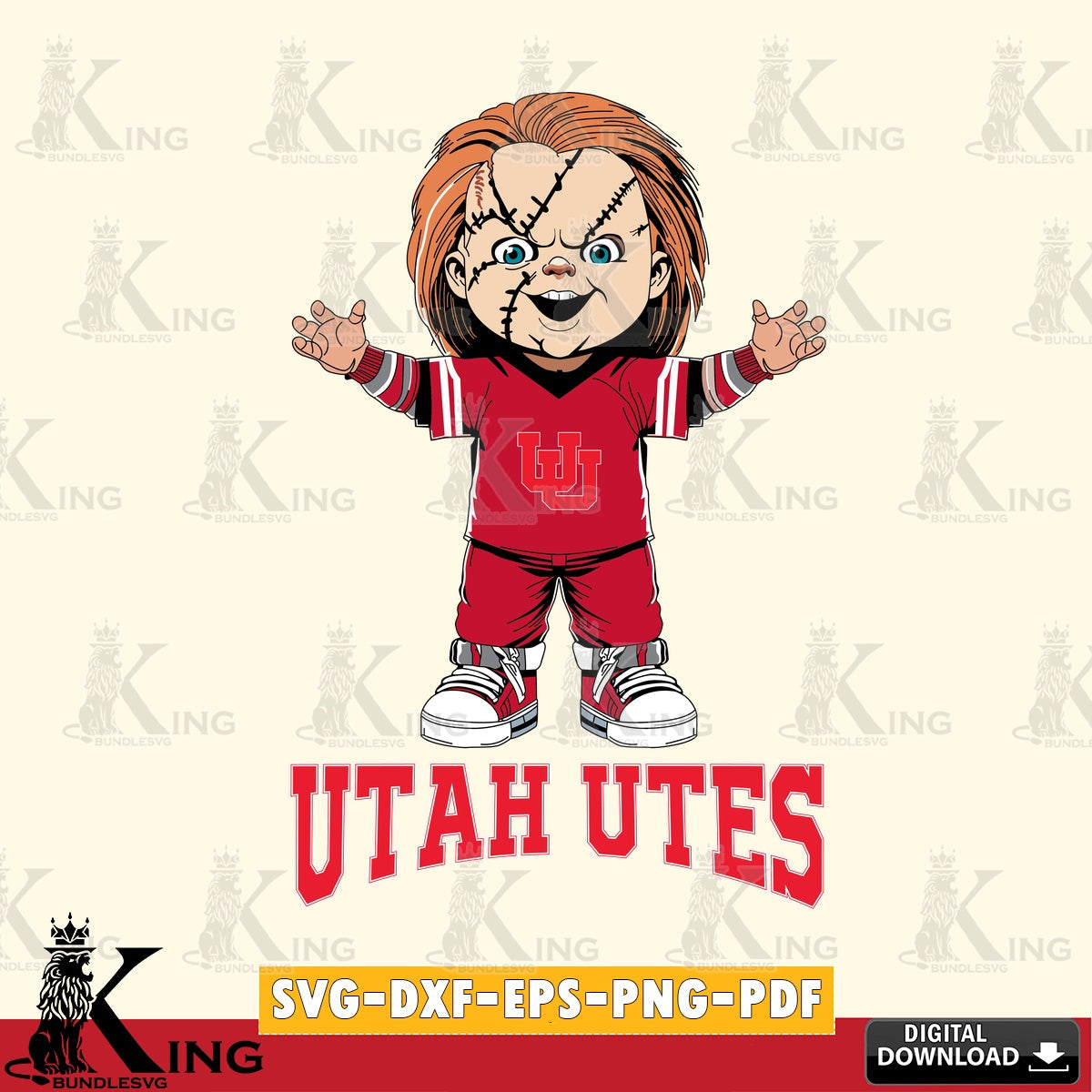 Creative design featuring Utah Utes Chucky Football, NCAA, cut vector illustration for POD merchandise and apparel