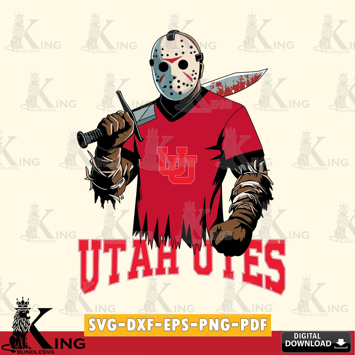 Detailed illustration of Utah Utes Jason Voorhees football, a crafting file for iron-on transfer and vinyl decals.