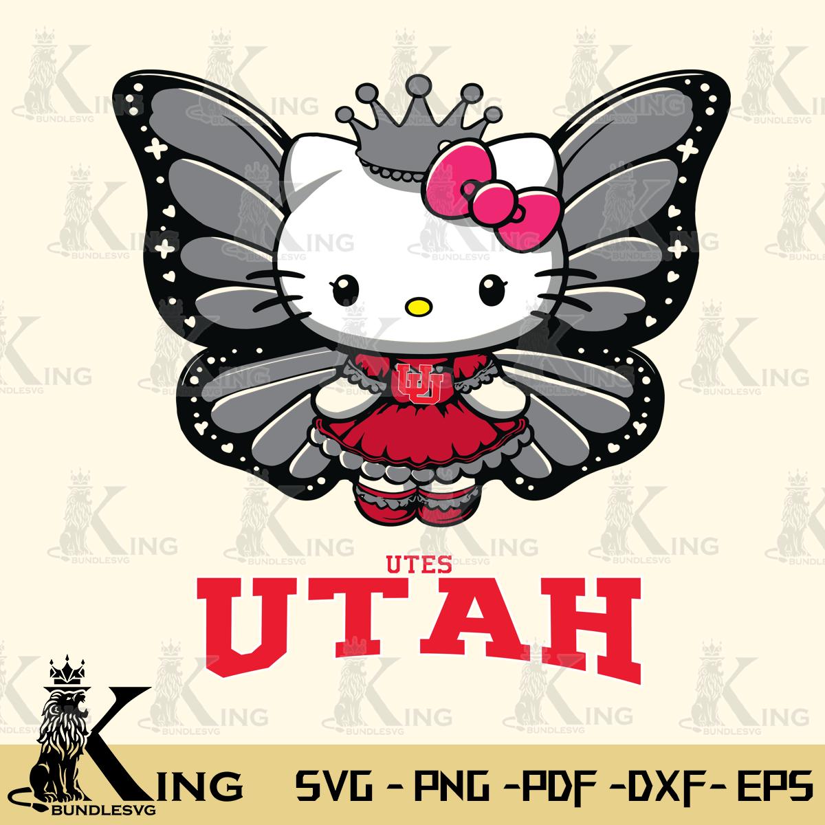 Utah Utes Kitty Wings & Flowers Svg Eps Dxf Png File, Digital Download