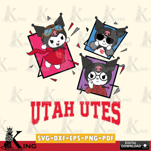 Utah Utes Kuromi Action Football SVG file, Cricut, Cut file  , Digital Download , Instant Download, Sanrio svg, Clipart