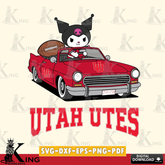 Utah Utes Kuromi Car Football Game SVG file, Cricut, Cut file  , Digital Download , Instant Download, Sanrio svg, Clipart