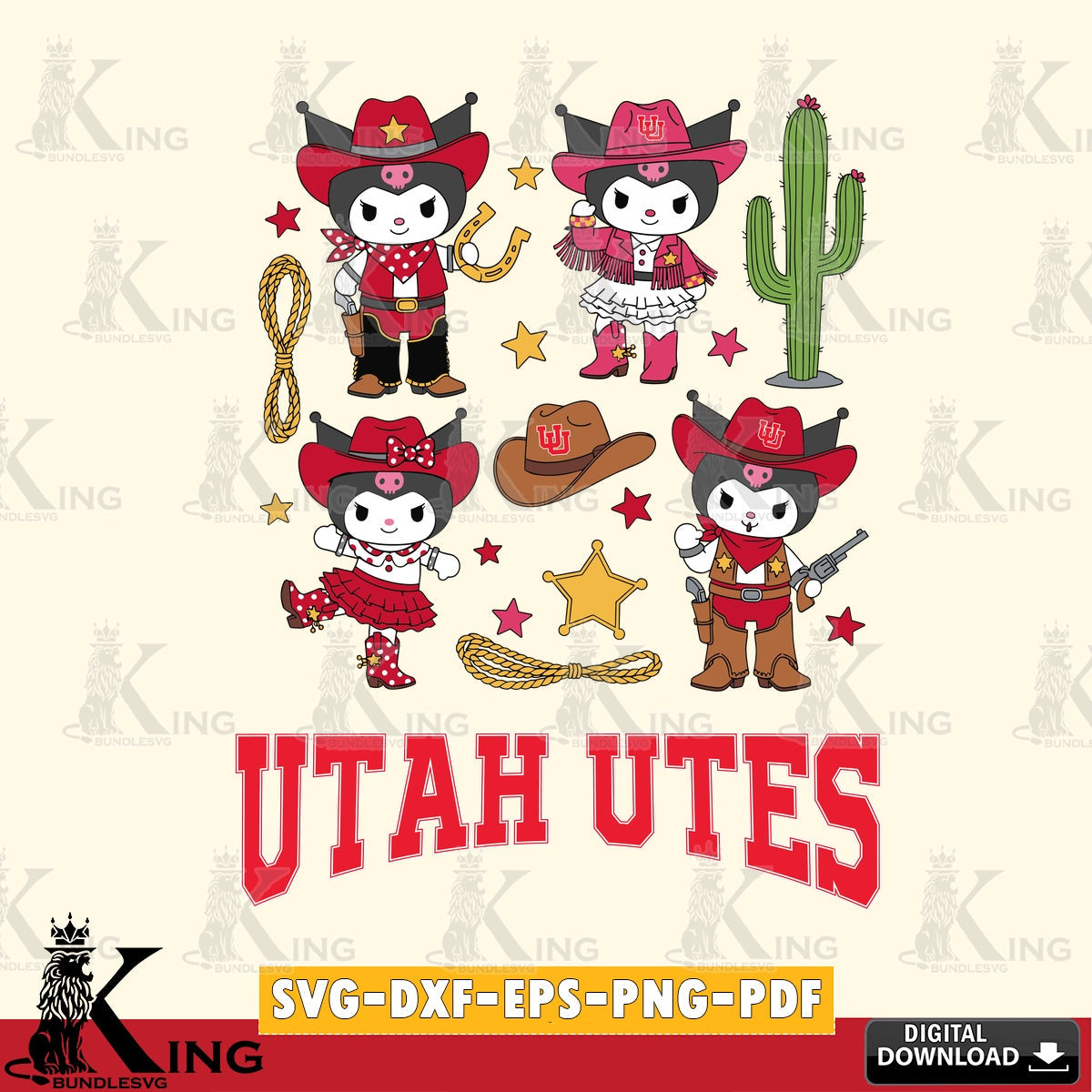 Utah Utes Kuromi Cowboy Western SVG file, Cricut, Cut file  , Digital Download , Instant Download, Sanrio svg, Clipart