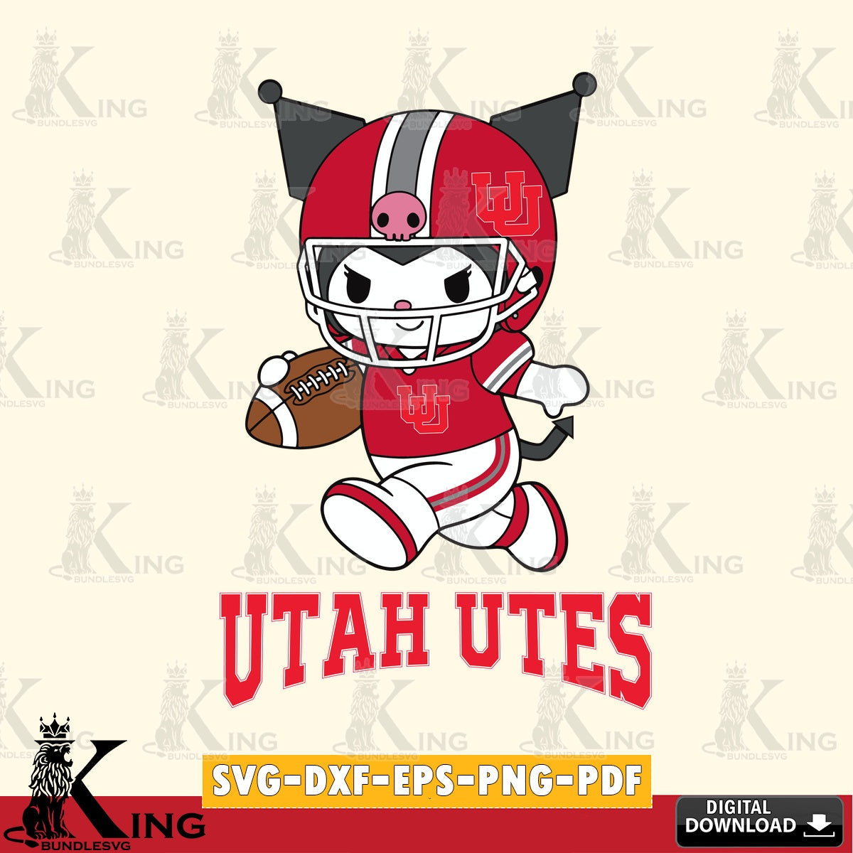Utah Utes Kuromi Football Run SVG file, Cricut, Cut file  , Digital Download , Instant Download, Sanrio svg, Clipart