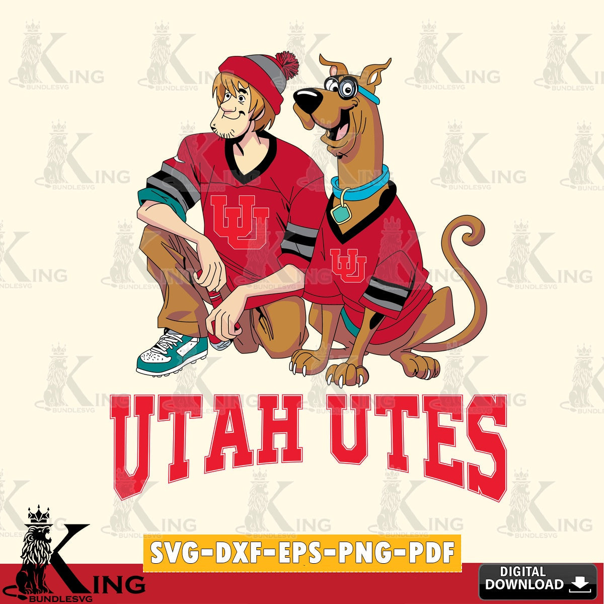 Custom design featuring Utah Utes, Shaggy, and Scooby Doo football printable vector design for sublimation and crafts