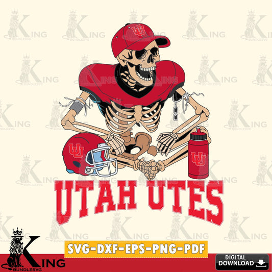 Printable art of Utah Utes skeleton player football, high-quality vector for DIY scrapbooking and home decor