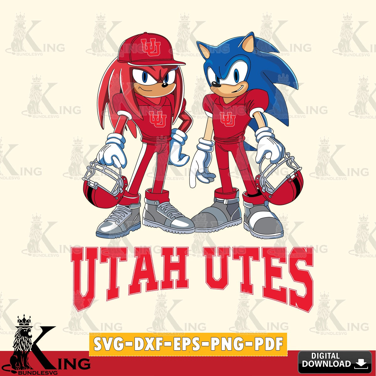 Unique artwork depicting Utah Utes Sonic And Knuckles player football digital clipart compatible with laser engraving and cutting