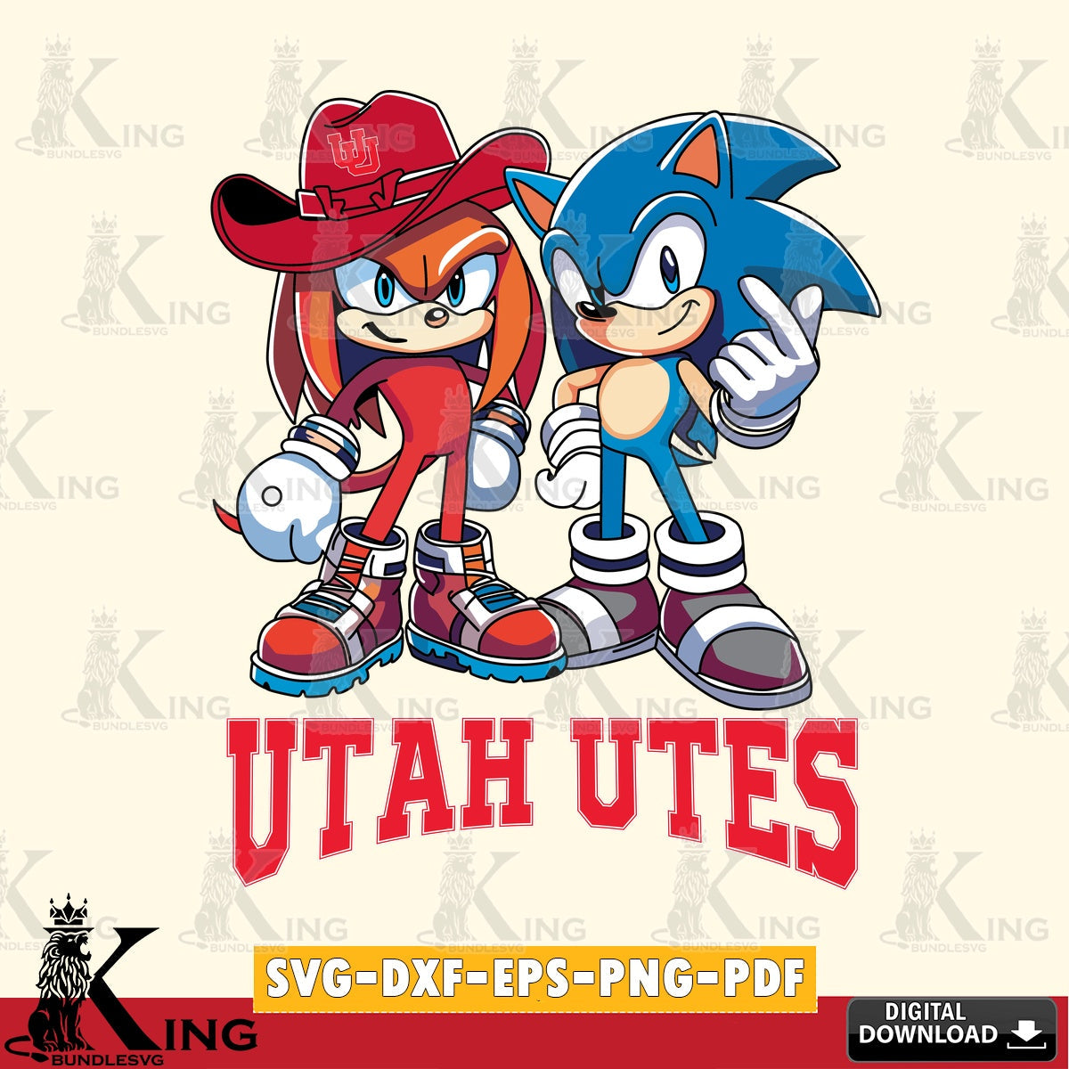 Vector design showing Utah Utes Sonic & Knuckles football mascot, high-quality vector for DIY scrapbooking and home decor