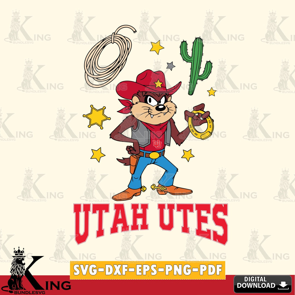 Utah Utes Taz Cowboy Western SVG file, Cut file  , Digital Download , Instant Download, Taz svg, NCAA svg