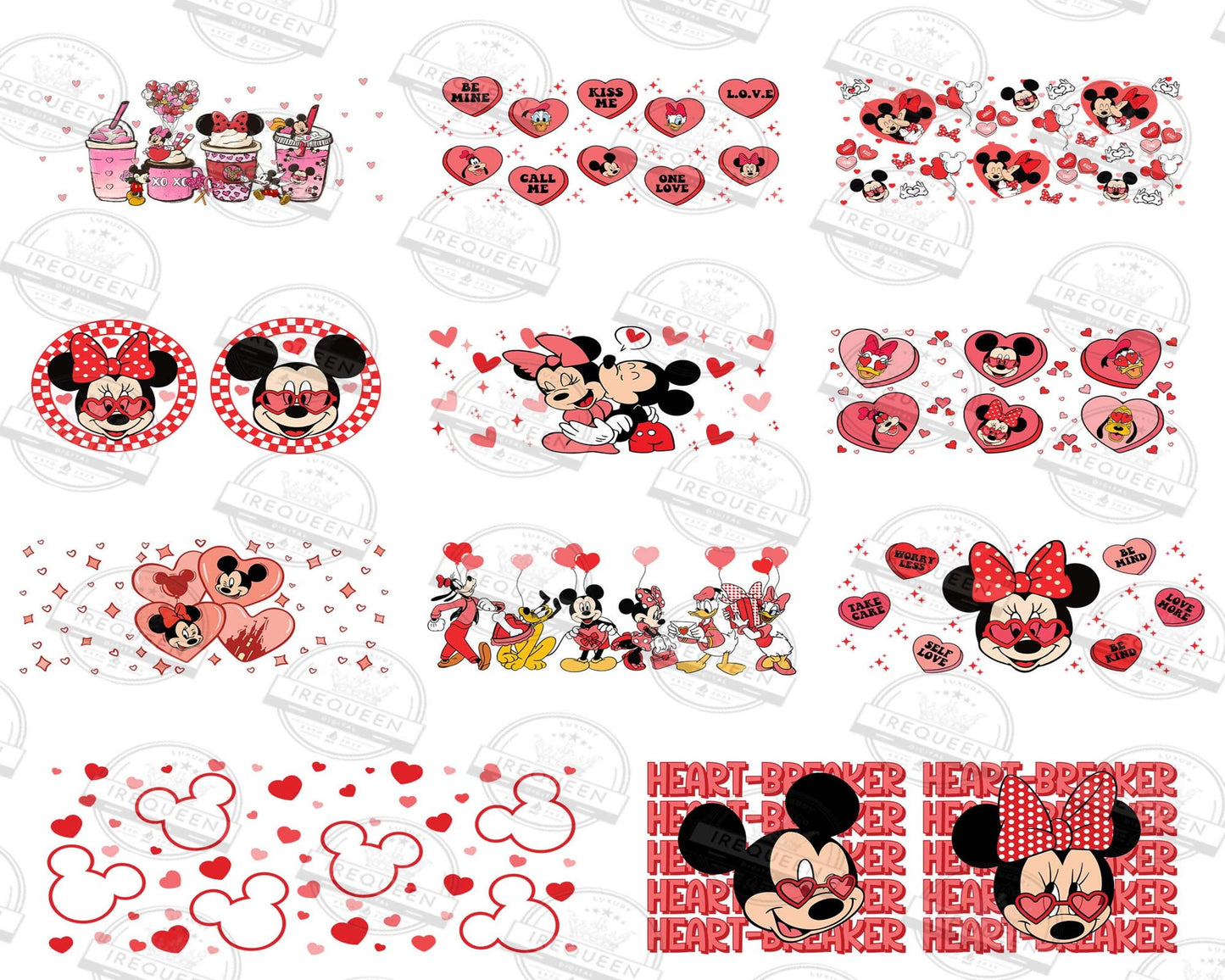 Valentine Cartoon 16oz Libbey Glass Wrap Png, Valentine Stitch Libbey Glass Wrap Png, Mickey Valentine Cartoon Glass, Digital download , Instant Download