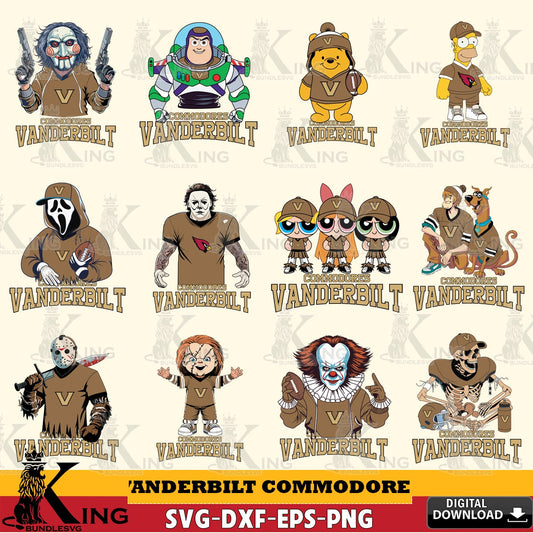 Massive pack of Vanderbilt Commodores cartoon football NCAA bundle, versatile clip art for stickers, decals, and mugs.