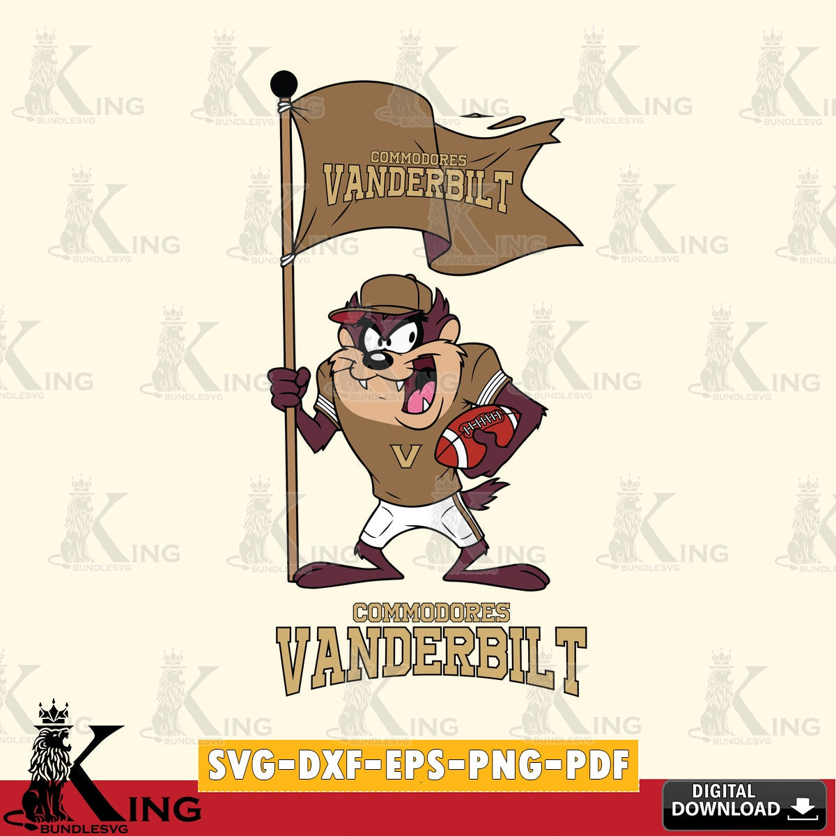Vanderbilt Commodores Football Taz Flag Art SVG file, Cut file  , Digital Download , Instant Download, Taz svg, NCAA svg
