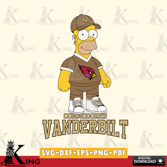 Eye-catching graphic of Vanderbilt Commodores Homer Simpson Football, NCAA, PNG clipart for sublimation printing and graphic