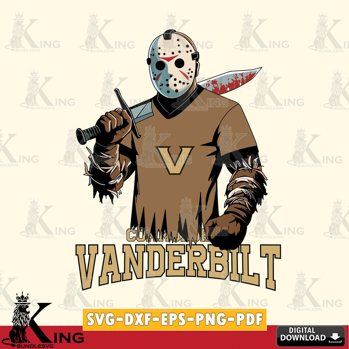 Custom design featuring Vanderbilt Commodores Jason Voorhees football, crafting file for iron-on transfer and vinyl decals.