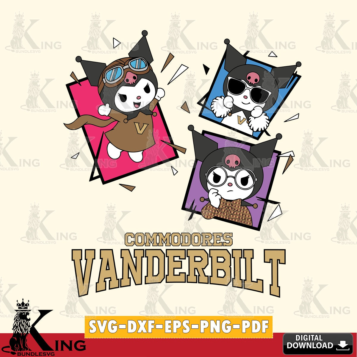 Vanderbilt Commodores Kuromi Action Football SVG file, Cricut, Cut file  , Digital Download , Instant Download, Sanrio svg, Clipart