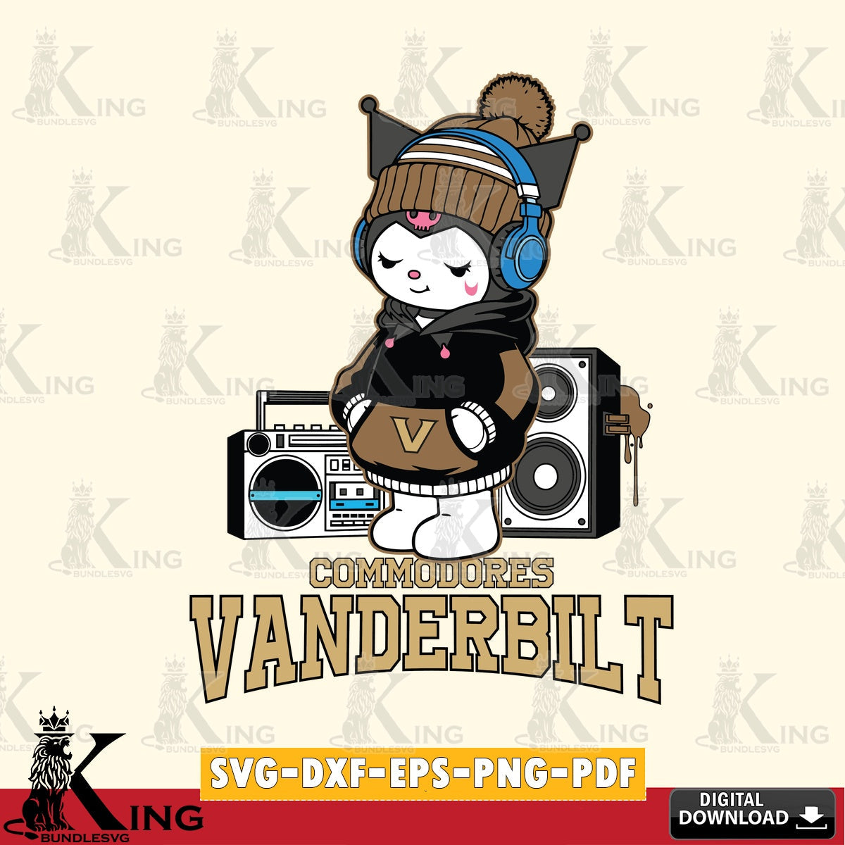 Vanderbilt Commodores Kuromi Football Music SVG file, Cricut, Cut file  , Digital Download , Instant Download, Sanrio svg, Clipart