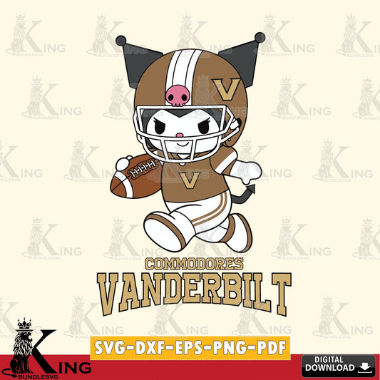 Vanderbilt Commodores Kuromi Football Run SVG file, Cricut, Cut file  , Digital Download , Instant Download, Sanrio svg, Clipart