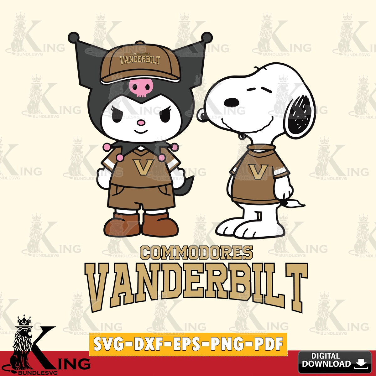 Vanderbilt Commodores Kuromi Snoopy Football SVG file, Cricut, Cut file  , Digital Download , Instant Download, Sanrio svg, Clipart