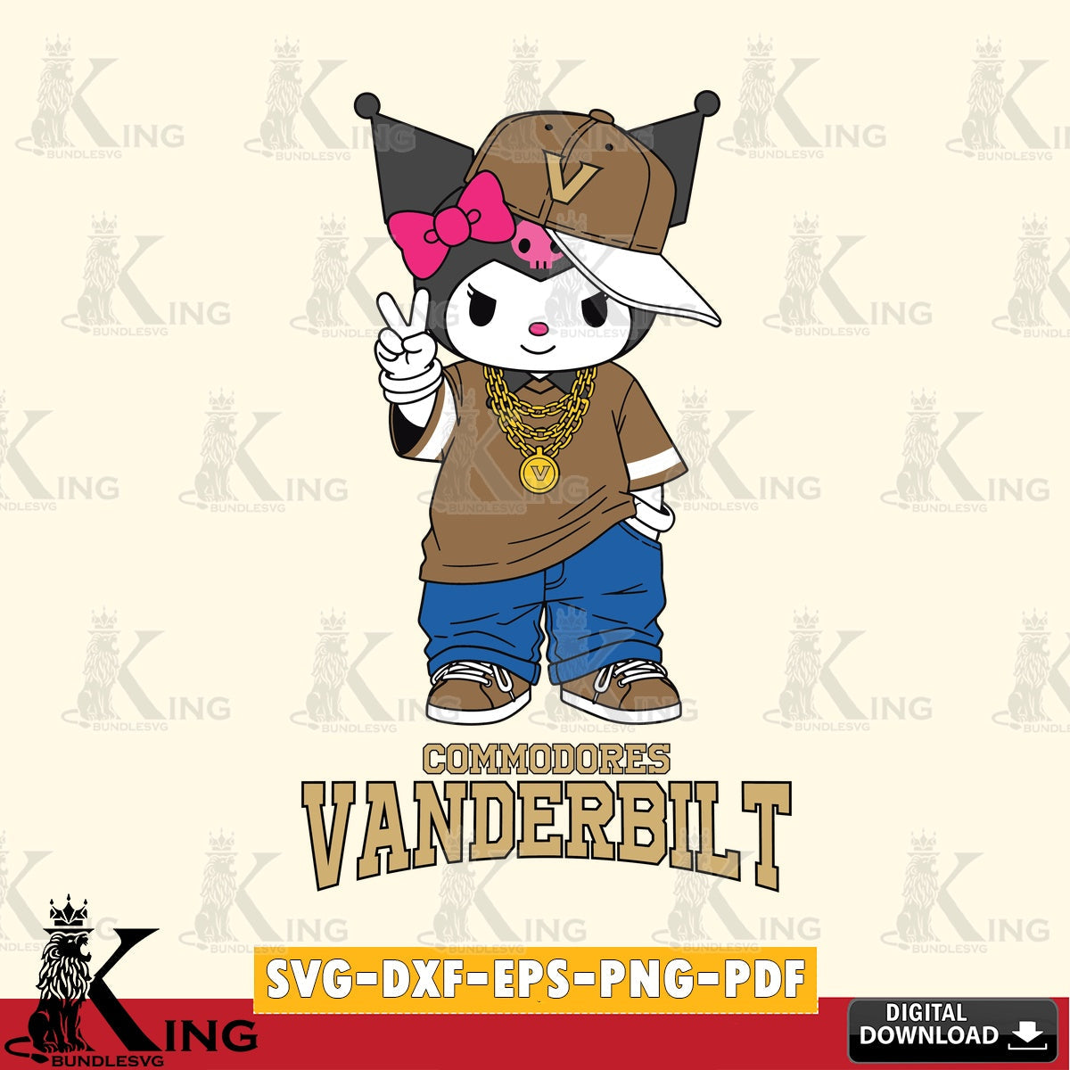 Vanderbilt Commodores Kuromi Streetwear Style SVG file, Cricut, Cut file  , Digital Download , Instant Download, Sanrio svg, Clipart